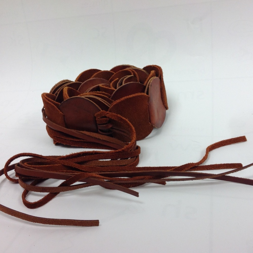 Brown Leather Fringe Belt Suede Circle Belt